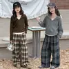 Conjunto Informal de Primavera y Otoño para Niñas 2026 Nuevo Estilo Sudadera de Corte Relajado y Pantalones a Cuadros Conjunto Informal de Dos Piezas para Niños Mayores