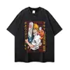 Camiseta unissex de manga curta e manga longa com estampa hip-hop, lavagem desgastada, textura vintage, estilo de rua, importada