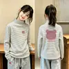 Camiseta Térmica de Forro Polar para Niñas Otoño Invierno Cuello Semi-Alto Elegante Cálida Rayada Ropa Interior para Niños Medianos y Grandes Camiseta de Manga Larga