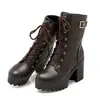 Tamanho plus size 43 Tamanho Salto Grosso Salto Alto PU Botas Martin Botas Femininas AliExpress Cadarço Botas Curtas Botas Martin Impermeável Plataforma Salto Grosso Alto
