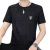 Camiseta de Verano para Hombre de Seda de Hielo Cuello Redondo Manga Corta Jacquard Holgada Top de Media Manga Ropa para Hombre