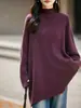 Suéter de Punto de Lana Pura con Cuello Alto a Media Manga para Mujer, Color Sólido, Cabo Casual, Suéter de Lana, Nuevo Otoño/Invierno 2026