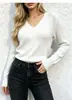 Suéter de punto con cuello en V transfronterizo de Amazon, suéter nuevo de moda de comercio exterior para otoño e invierno, camisa base de manga larga ajustada de color liso