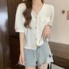 Foto Real Talla Grande Camiseta Cubre Vientre para Mujer Camiseta Base para Mujer Verano para Chica Gordita Sentido del Diseño Estilo Chanel Top Corto