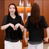 Moderna Blusa Morada de Gasa con Mangas Cortas para Mujer, Nuevo Estilo de Verano, Blusa Holgada que Cubre el Vientre, Top Noble y Elegante para Madre