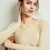 Suéter Básico Justo de Gola Redonda por Atacado Feminino Slim-fit Curto Versátil Slim-fit Tricotado de Manga Comprida para Cabelo