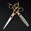 Tesouras de Cabeleireiro Luxuosas Douradas Personalizadas de 6,0 polegadas, Tesouras de Corte de Cabelo, Tesouras Retas, Tesouras Desbastadoras 05-7