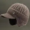 Nuevos Sombreros de Invierno para Mujeres de Mediana Edad y Mayores, Sombrero de Lana Cálido con Felpa para Abuela Señora Mayor, Sombrero de Punto Anti-Frío para Mamá