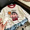 Camiseta de Manga Larga a Rayas de Algodón Puro, Nueva Moda Primavera y Otoño para Niños, Estilosa y de Corte Holgado, Camiseta Básica Versátil para Niños Mayores