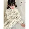 Conjunto de Pijama de Lã Coral Outono/Inverno para Crianças (Meninos e Meninas), Pijama de Zíper Meio e Gola Alta com Desenho, Conjunto de Duas Peças Espesso