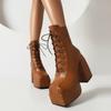 Botas Martin femininas, bico quadrado, salto especial, salto grosso, plataforma frontal, cadarço, botas femininas de cano curto, salto alto