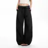 Pantalones casuales de pierna ancha con lunares y doble cintura estilo americano para mujer, pantalones finos de cintura media-baja para el verano 2026
