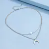 Collar de Cadena de Serpiente Geométrica Retro con Lentejuelas y Colgante de Disco Doble Capa Transfronterizo Europeo y Americano para Mujer