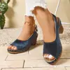 Nuevas Sandalias de Tacón Alto Peep-Toe sin Espalda de una Sola Tira Talla Grande de Comercio Exterior para Mujer Ligeras Transfronterizas Color Sólido Tacón Grueso Sandalias de Moda
