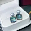 Brincos de Nicho de Luxo Brincos de Pérola S925 Quadrados Concha de Abalone Brincos Coloridos Plataforma Popular de Transmissão ao Vivo Atacado