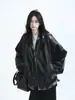 Chaqueta de cuero negra retro americana para mujer, nuevo estilo otoño 2026, estilo Hong Kong, chaqueta de cuero PU para chica petite