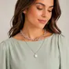 Collar con colgante de perlas de doble capa, cadena gruesa de aleación de aluminio, joyería transfronteriza europea y americana, collar exagerado con personalidad retro para mujer