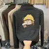 Camiseta de cuello semi-alto a rayas de terciopelo alemán, engrosada, para niñas, otoño e invierno, ropa para niños, prenda interior para niñas de mediana edad y mayores