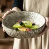 Tigela e Prato com Padrão de Pedra Estilo Silencioso Utensílios de Mesa Redondos de Cerâmica Estilo Japonês para Casa Tigela Grande Criativa Tigela para Salah Tigela para Vegetais Prato de Jantar