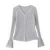 Ropa de Mujer Transfronteriza 2025 Nueva Moda Otoño Versátil Elegante Efecto Adelgazante Manga de Trompeta Cárdigan de Punto Superior
