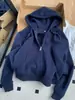Jaqueta com capuz azul-leite para mulheres, novo top para o início do outono, moletom curto estilo coreano para mulheres baixinhas, moletom Jimo de outono