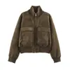 Roupas Femininas Estilo Europeu 2026 Outono Nova Chegada Transfronteiriça Jaqueta Bomber com Gola Alta Canelada Peça de Roupa Externa Top com Bolso Grande Feminino