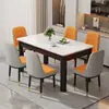 Juego de mesa de comedor y sillas de losa de roca imitación madera moderno minimalista, lujo ligero para uso doméstico, apto para espacios pequeños, mesa de comedor rectangular