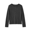 Nuevo para Otoño 17/8 Principios de Otoño Estilo Old Money Camisa Henley, Cuello Redondo, Media Botonadura, Manga Larga, Suéter de Punto para Mujer F1066