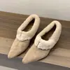 Zapatos de invierno grises sin cordones con plataforma para mujer 2026, cálidos, de punta, con escote profundo, forro de felpa, zapatos de una sola pieza, zapatos de algodón