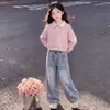 Conjunto de Chicas 2026 Estilo Universitario Top con Cuello Polo Jeans con Lazo Conjunto de Dos Piezas de Moda Tendencia