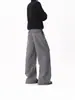 Calça Casual Longa Plissada Xadrez Patchwork Barra Curva para Homens, Estilo Old Money, Sensação de Luxo, Perna Larga Solta