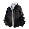 Tendencia Otoño e Invierno Nueva Chaqueta de Algodón Cómoda de Alta Calidad Color Block para Hombre Dos Rayas Versátil Elegante Chaqueta con Cuello Alto para Hombre Anti