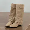 Botas Melard de tacón alto grueso y punta fina, botas largas para mujer, nueva colección de otoño 2026, estilo retro, perfectas con vestidos, efecto adelgazante y un diseño moderno fruncido