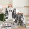 Verão Novo Estilo de Rua Colete Infantil Estampado Moinho de Vento Terno de Manga Curta Verão Estilo Coreano Roupa Externa de Manga Curta Venda Direta