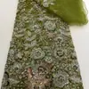 Tela de Malla con Bordado de Cuentas Pesadas, Cuentas Tubulares, Lentejuelas, Tela Bordada, Tela a Granel para Vestido de Banquetes, Vestido de Noche, Vestido de Novia