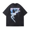 Tkpa Camiseta Casual de Manga Corta para Hombre de Estilo Europeo y Americano High Street Vintage Retro Lavado Viejo Banda de Rock Holgada