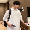Tejido de Malla Transpirable con Cuentas Panel de Luz Color Sólido Camiseta Suelta de Manga Corta Polo de Solapa para Hombre