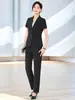 Moda coreana de verano temperamento gris ropa de mujer ropa de negocios traje de pantalón para mujer traje pequeño de manga corta ropa de trabajo de hotel