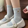 Meias Femininas para Outono e Inverno, Espessadas e Forradas com Lã para Aquecimento, Comprimento Médio da Panturrilha, Formato de Coração, Meias Antifrio para Casa, Meias Fofas para Chão