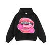 Moletom com capuz masculino estilo hip-hop retrô estilo americano, estampa boca grande, manga comprida, gola redonda, estilo high street heavy