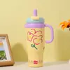 Taza de Hielo Gigante con Popote, Termo para Coche de Gran Capacidad de Acero Inoxidable 316, Taza de Agua Personalizada con un Toque de Lujo Ligero y de Alta Gama