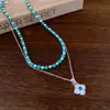 Collar de Flor de Cuentas Turquesas Apilables Retro Europeo y Americano, Lujo Ligero, Cadena para Clavícula de Gama Alta, Joyería de Moda y Única para Mujeres