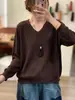 Nuevo Suéter de Punto Holgado de Manga Larga de Color Sólido, Cuello en V, Tencel, Versátil, Adelgazante, para Mujer, Otoño/Invierno 2026