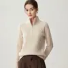 Suéter de Tricô Jacquard 100% Caxemira Veludo Centenas de Cores Meia-Zip Gola Lapela Outono Inverno Quente Solto Versátil Camada Base