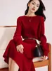 Vestido Longo de Tricô Vermelho de Ano Novo, Novo Estilo Outono e Inverno, Estilo Solto e Relaxado, Vestido de Tricô para Camadas