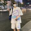 Waffleted T-shirt Meninos Terno de verão na moda Marca Adolescente Trendy Sports Summer Trendy Shorts de manga curta masculina