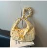 Bolso Nube Plisado a Cuadros con Lazo para Mujer Pequeño Fresco 2025 Bolso de Hombro Axilar Casual Cruzado de Lona