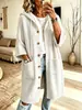 Abrigo de punto con capucha estilo europeo, gorro, cárdigan de punto para mujer, longitud media, suelto, manga tres cuartos, botones, estilo perezoso