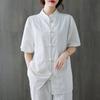 Roupas Inspiradas em Zen para Leigos, Botão de Medicina Tradicional Chinesa Retrô Algodão e Linho Unissex Traje Tang Manga Curta Roupa para Prática de Tai Chi Sudeste Asiático