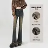 Jeans Vintage de Tiro Alto Micro La para Mujer Otoño 2024 Nuevos con Forro de Felpa Pequeño Estiramiento Ajustados con Borlas Acampanados